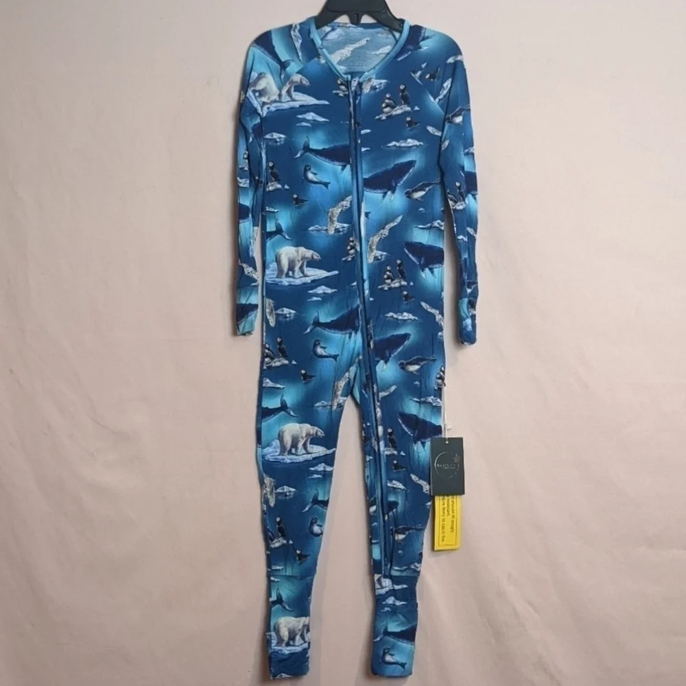 Hanlyn Blue Underwater Print One Piece Pajama Set size 4T